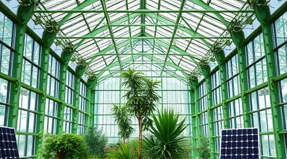 eco-friendly toolkit audit, analytical expression, categorizing, photorealistic, in a green-certified building, highly detailed, solar panels and wind turbines visible, 10k resolution, natural greens, soft lighting, shot with a 35mm prime lens